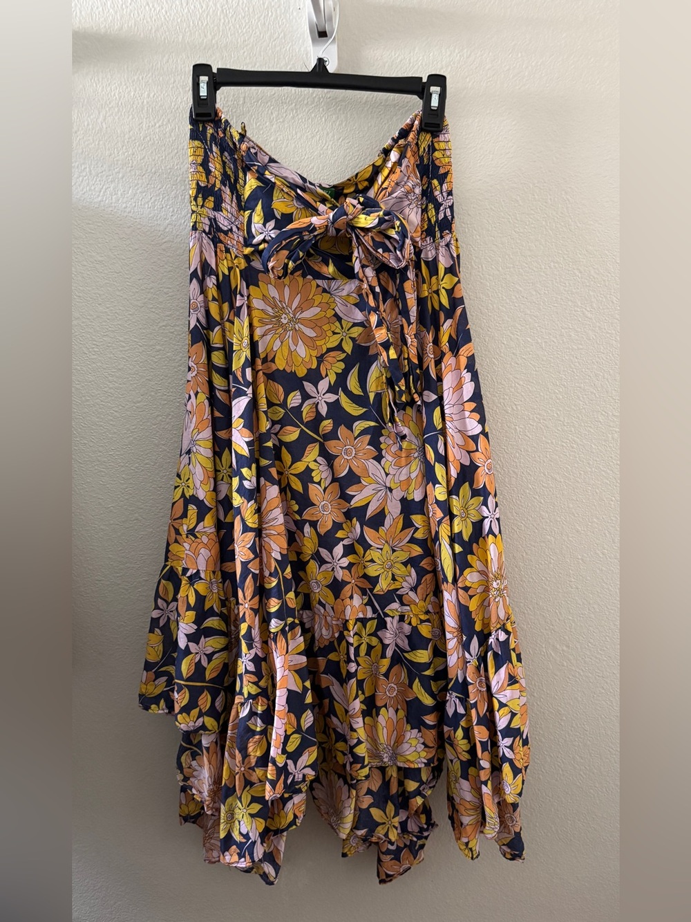 J. Crew Floral Tie-Waist A-Line Maxi Skirt or Dress in Navy, Yellow & Peach